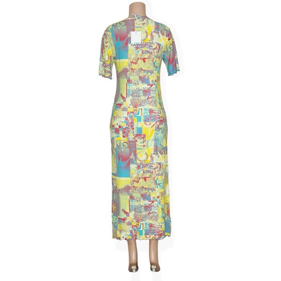 NWT GANNI Printed Rib Jersey Maxi Dress, Multi, FR42 - Picture 5 of 7